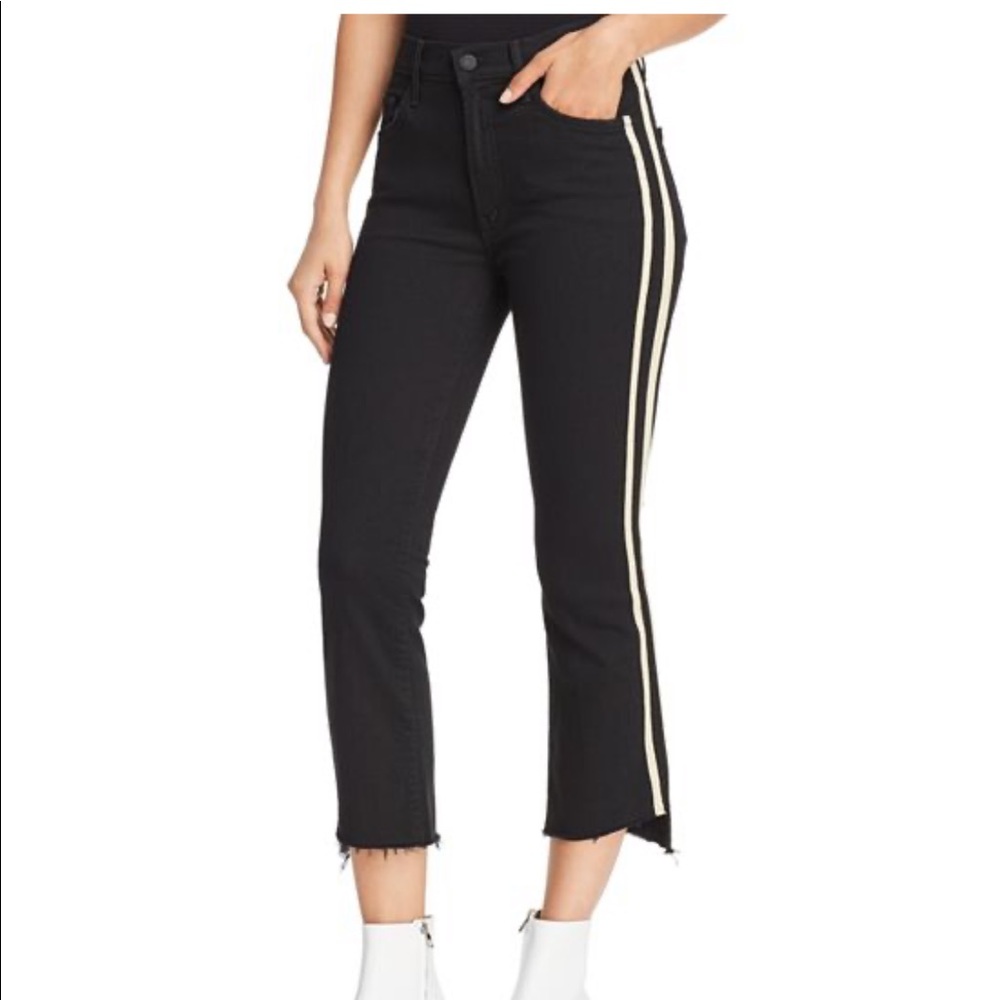 MOTHER High Rise Black Jeans with Cream Stripes